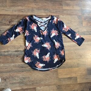 Wishful Park Navy Floral Long Sleeve Tee